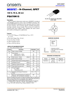 FQA70N15 datasheet cover page