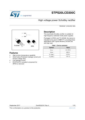 STPS20LCD200C datasheet cover page