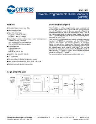 CY22801 datasheet cover page