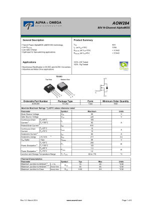 AOW284 datasheet cover page