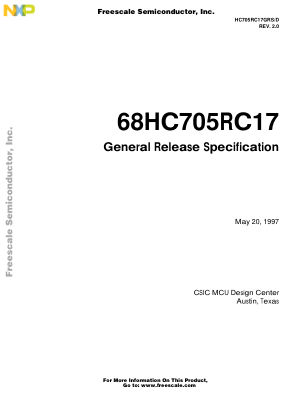 HC705RC17GRS 数据手册首页