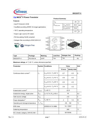 BSO207P 数据手册首页