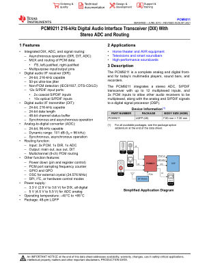 PCM9211 数据手册首页