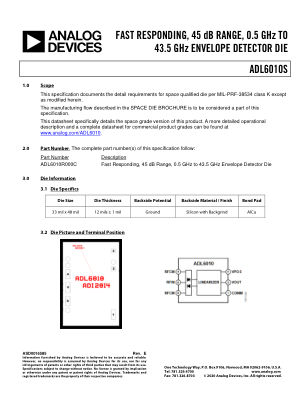 ADL6010S-DIE 数据手册首页