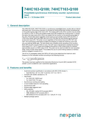 74HC163PW-Q100J datasheet cover page