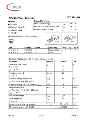 SPD07N20 数据手册首页