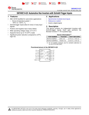 SN74HC14-Q1 数据手册首页
