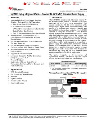 BQ51003 datasheet cover page