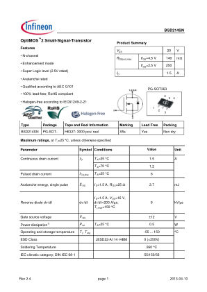BSD214SN datasheet cover page