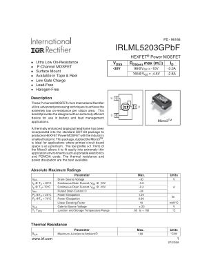 IRLML5203GPBF 数据手册首页