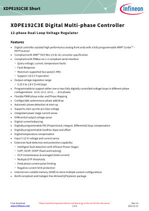 XDPE192C3E-0000 datasheet cover page