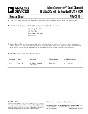 ADUC816ERRATA 数据手册首页
