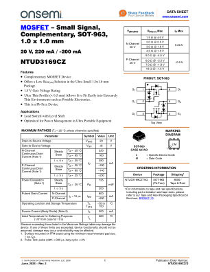 NTUD3169CZ 数据手册首页