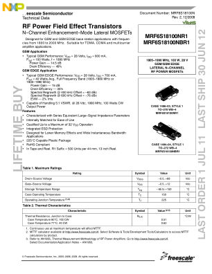 MRF6S18100N 数据手册首页