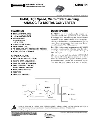 ADS8321 datasheet cover page