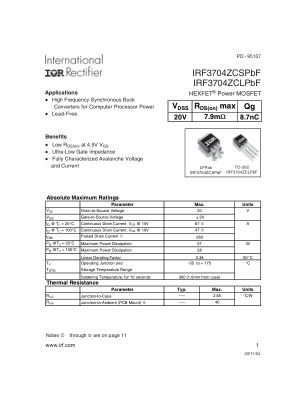 IRF3704ZCS datasheet cover page