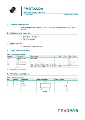 PMBT2222A datasheet cover page