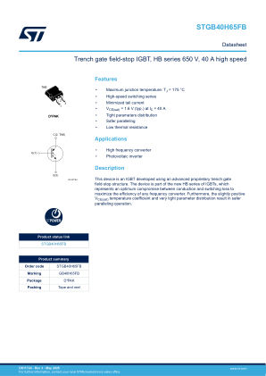 STGB40H65FB datasheet cover page