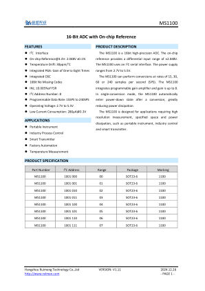 MS1100 datasheet cover page