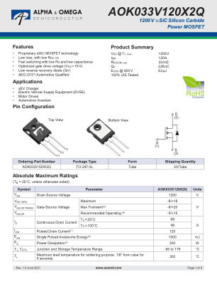 AOK033V120X2Q datasheet cover page
