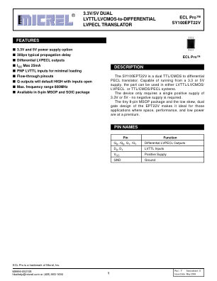 SY100EPT22VKG datasheet cover page