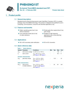 PHB45NQ15T datasheet cover page