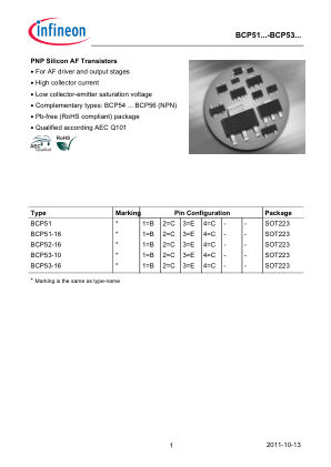 BCP52 datasheet cover page
