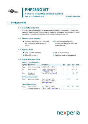 PHP28NQ15T datasheet cover page