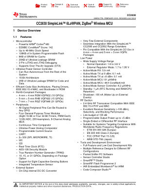 CC2630 datasheet cover page