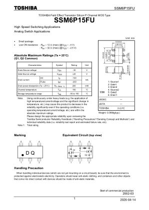 SSM6P15FU datasheet cover page