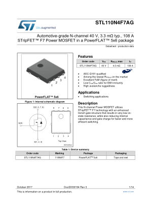 STL110N4F7AG 数据手册首页