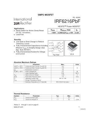 IRF6216 datasheet cover page