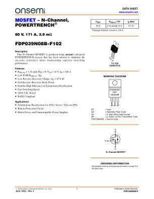 FDP039N08B datasheet cover page