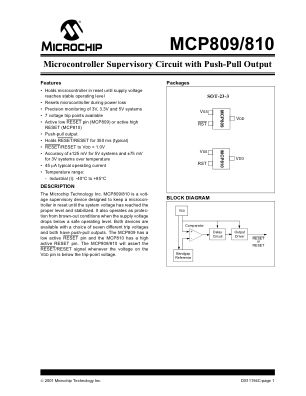 MCP809T-450I 数据手册首页