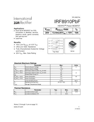 IRF8910 datasheet cover page