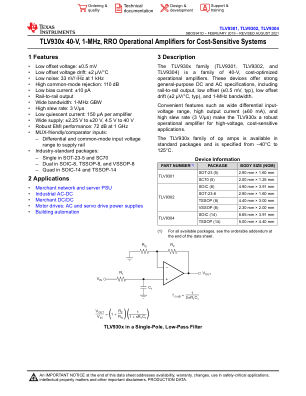 TLV9304 datasheet cover page