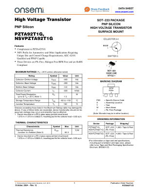 PZTA92T1 datasheet cover page