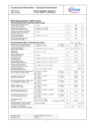 FS150R12KE3 datasheet cover page