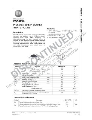 FQD4P40 datasheet cover page