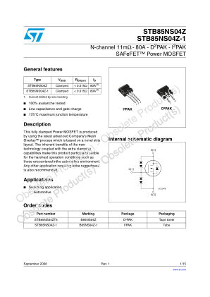 STB85NS04Z-1 datasheet cover page