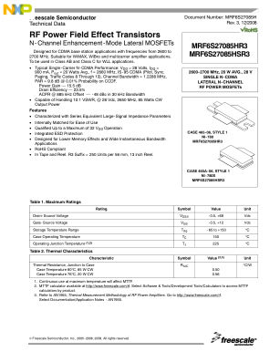 MRF6S27085H datasheet cover page
