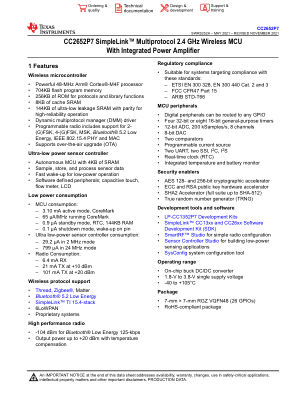 CC2652P7 datasheet cover page
