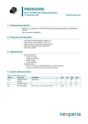 PBSS4250X datasheet cover page