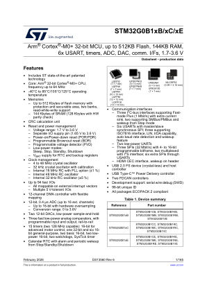 STM32G0B1CC 数据手册首页