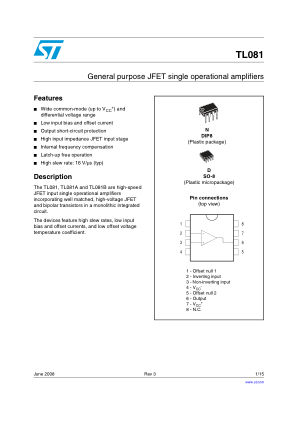 TL081 datasheet cover page