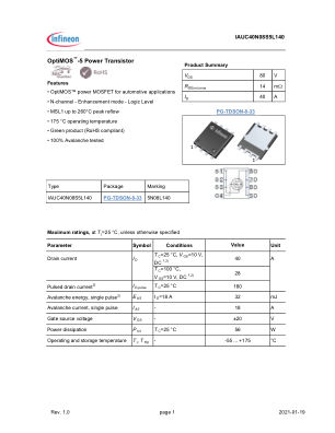 IAUC40N08S5L140 datasheet cover page
