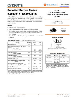BAT54T1 数据手册首页