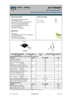 AOT10B60M1 datasheet cover page