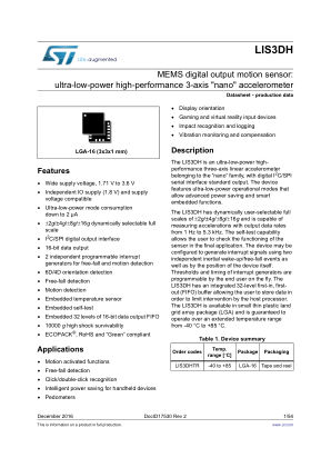 LIS3DH 数据手册首页
