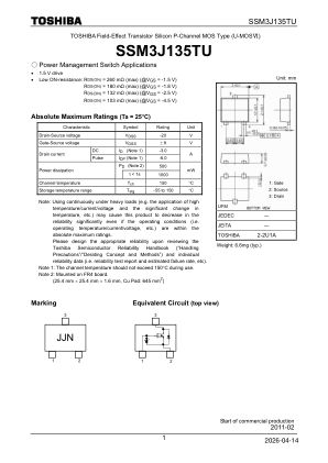 SSM3J135TU datasheet cover page